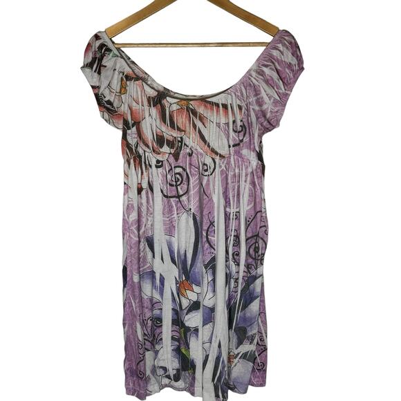 Bellezza Vintage Y2K Off the Shoulder Empire Waist Boho Mini Dress  X- Large - Picture 5 of 5